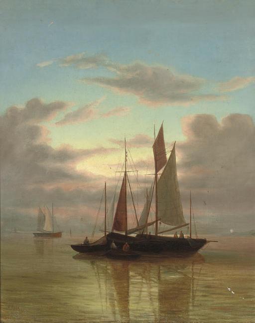 Abraham Hulk, Jun. - Fishing boats drying their sails at dusk