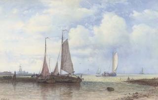 Abraham Hulk, Sen. - Barges On The Scheldt In The Early Morning Light