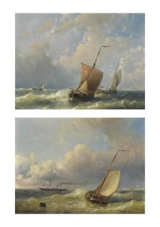 Abraham Hulk, Sen. - Dutch fishing barges in an offshore swell; and A barge heading offshore with a Dutch steamer ahead of her (both illustrated)