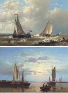 Abraham Hulk, Sen. - Fishing boats on the Scheldt; and Fishing barges in an onshore breeze