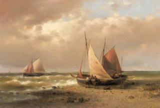 Abraham Hulk Sr. - Sailors standing by a beached sailingvessel