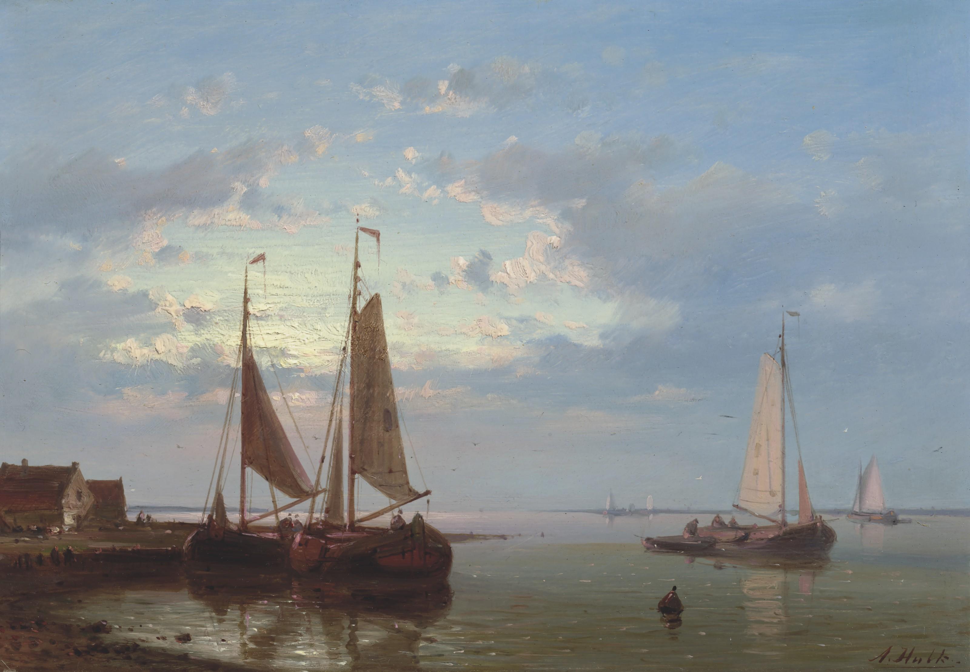 Abraham Hulk The Elder - Fishing boats moored in a calm harbour