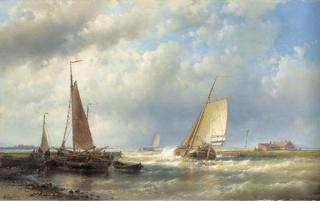 Abraham Hulk - Dutch barges at the mouth of an estuary