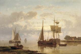 Abraham Hulk - Dutch barges in a harbour