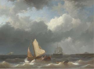 Abraham Hulk - Fishermen setting sail off the harbour mouth