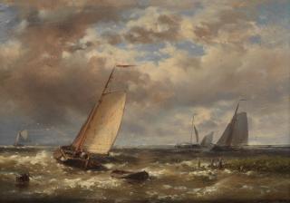 Abraham Hulk - Fishing boats by the coast; Fisherfolk at low tide, a pair each 17.5 x 25.4cm (6 7/8 x 10in). (2)