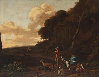 Abraham Jansz. Begeyn - A landscape with hunting companions