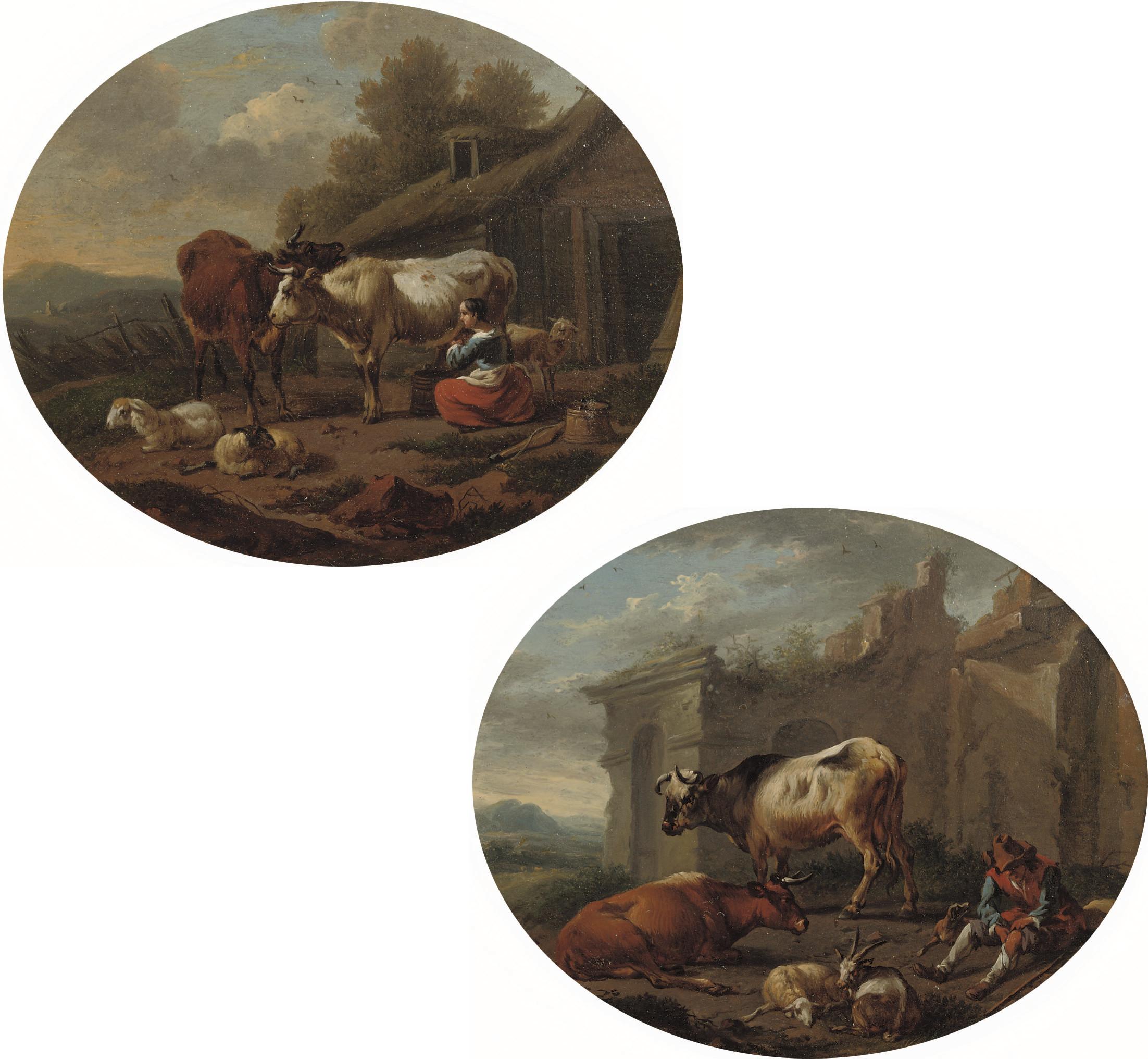 Abraham Jansz. Begeyn - A peasant woman milking a cow; and A herdsman with his cattle