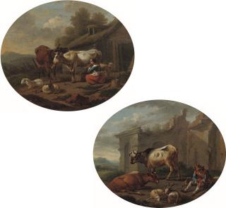 Abraham Jansz. Begeyn - A peasant woman milking a cow; and A herdsman with his cattle