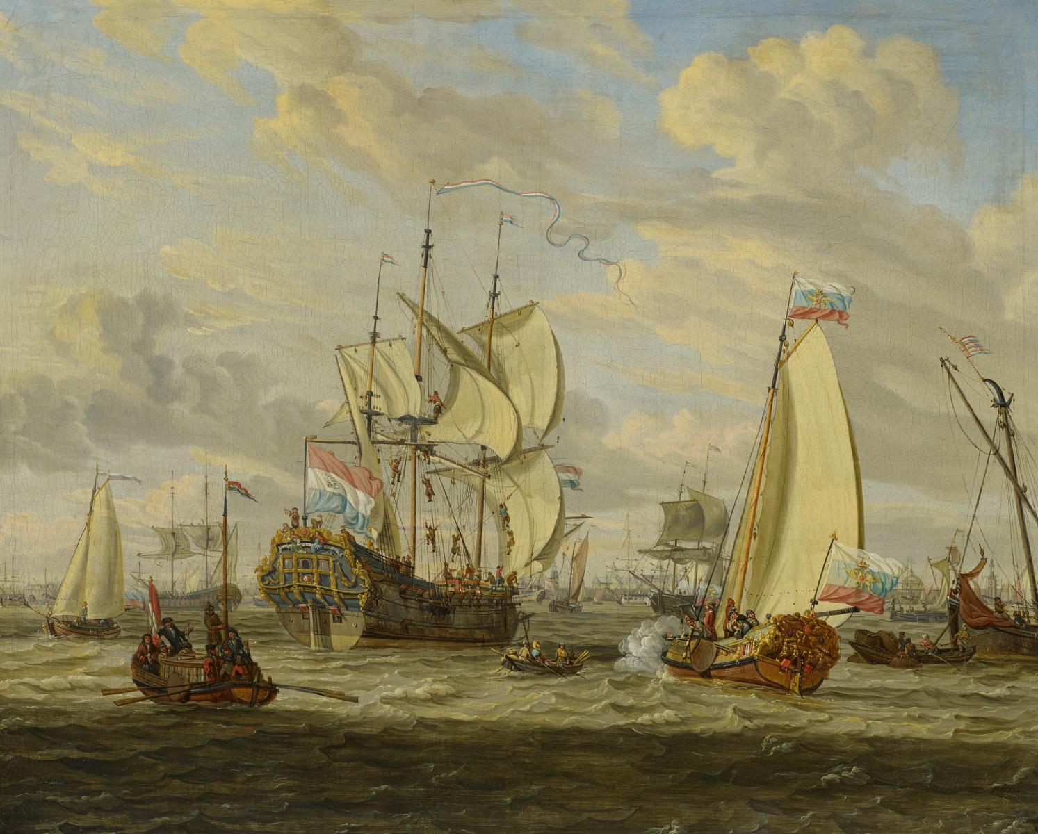 Abraham Jansz Storck - Zar Peter der Große besucht die Fregatte \'Peter und Paul\' auf der Ij vor Amsterdam