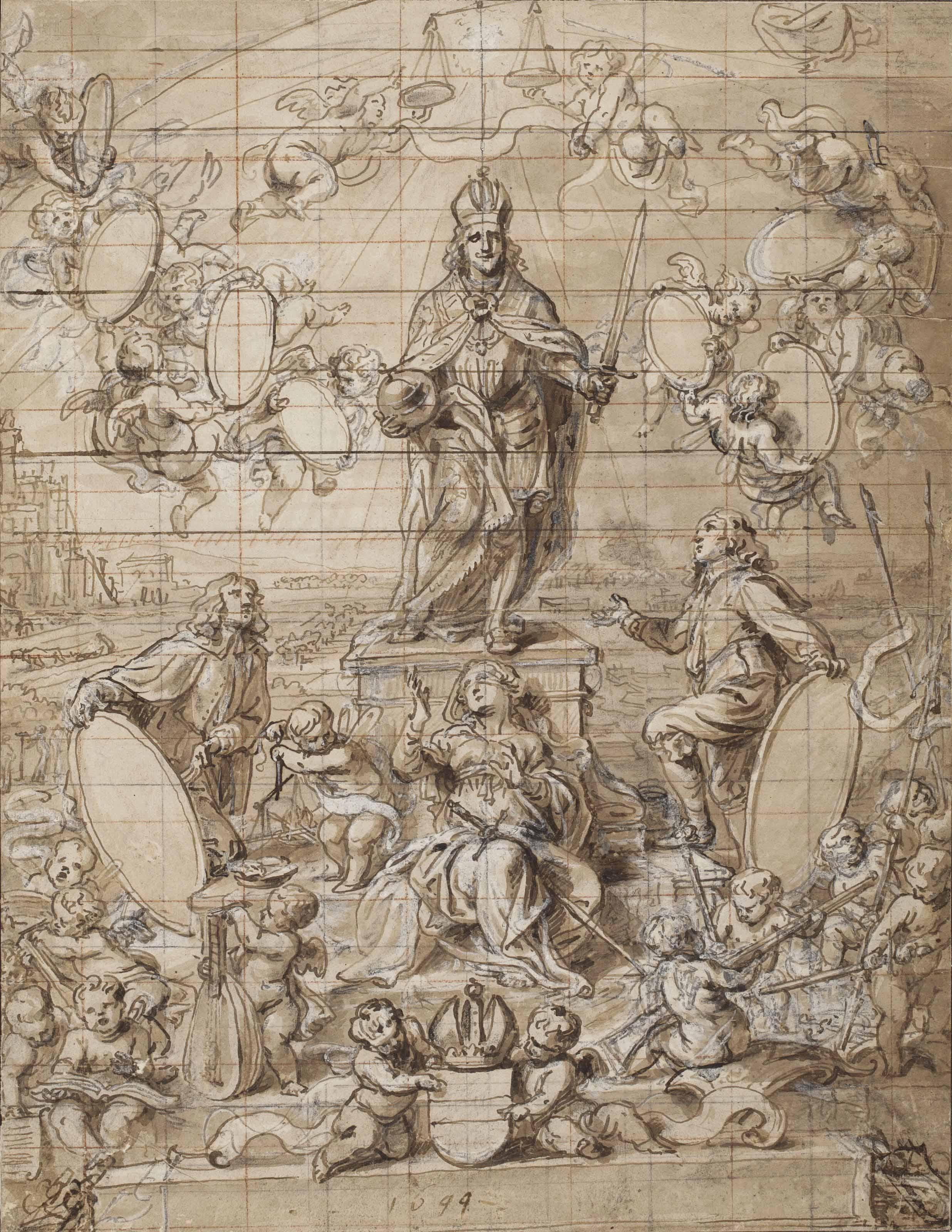 Abraham Jansz. Van Diepenbeeck - A frontispiece design for the theses of the Morel brothers