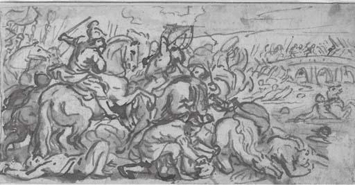 Abraham Jansz. Van Diepenbeeck - Une scène de bataille, un pont dans le lointain; et Un choc de cavalerie