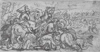 Abraham Jansz. Van Diepenbeeck - Une scène de bataille, un pont dans le lointain; et Un choc de cavalerie