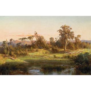 Abraham-Louis Buvelot - Swiss landscape With Figures