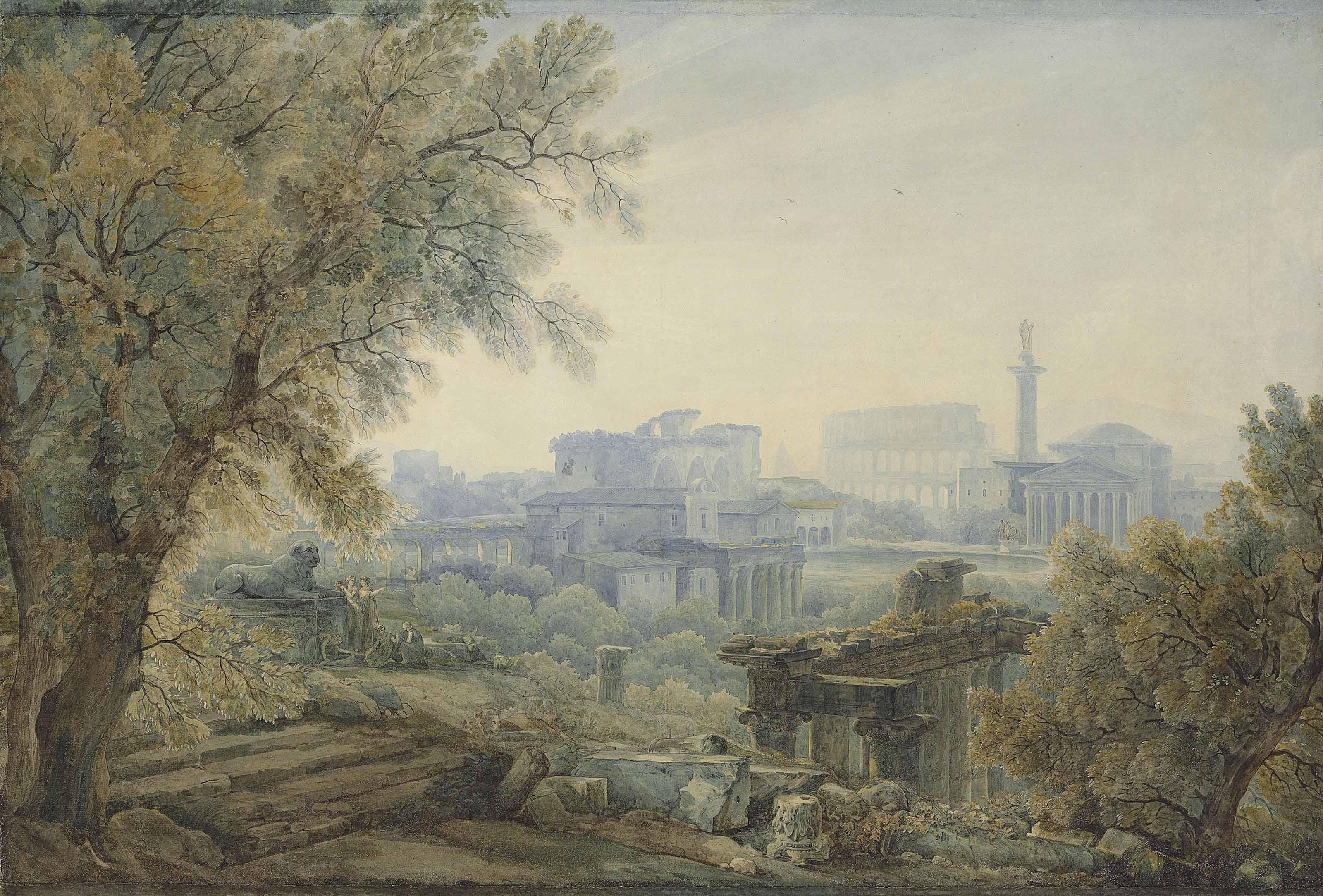 Abraham-Louis-Rodolphe Ducros - A capriccio with Roman architecture