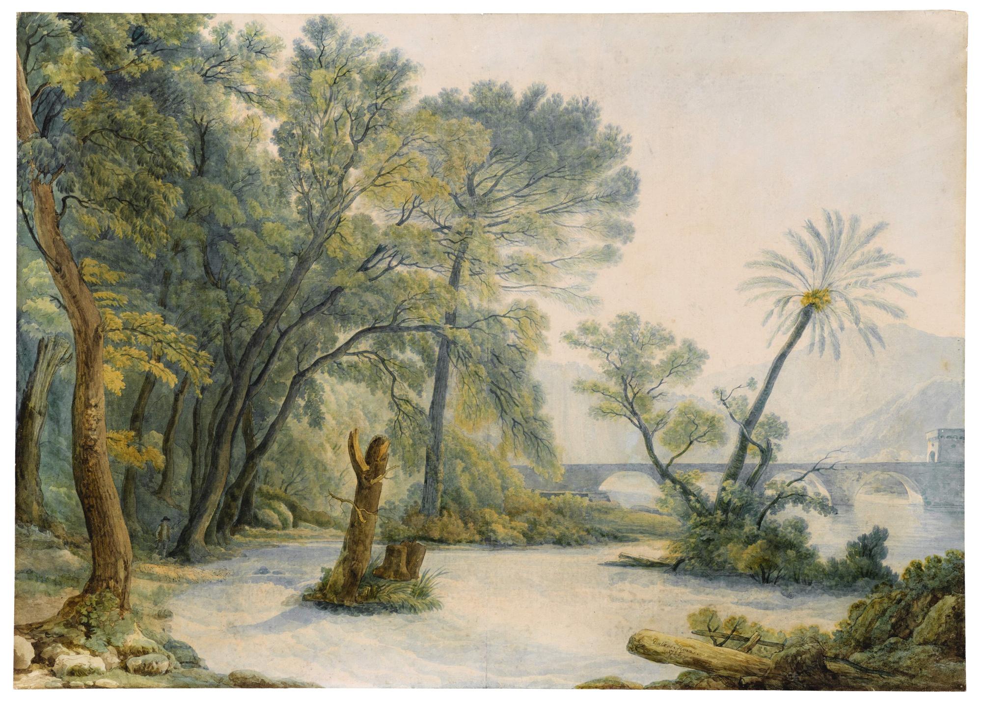 Abraham-Louis-Rodolphe Ducros - A Landscape With The Ponte Molle, Rome