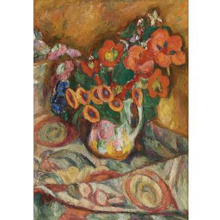 Abraham Manievich - Flowers On A Floral Tablecloth, Circa 1930