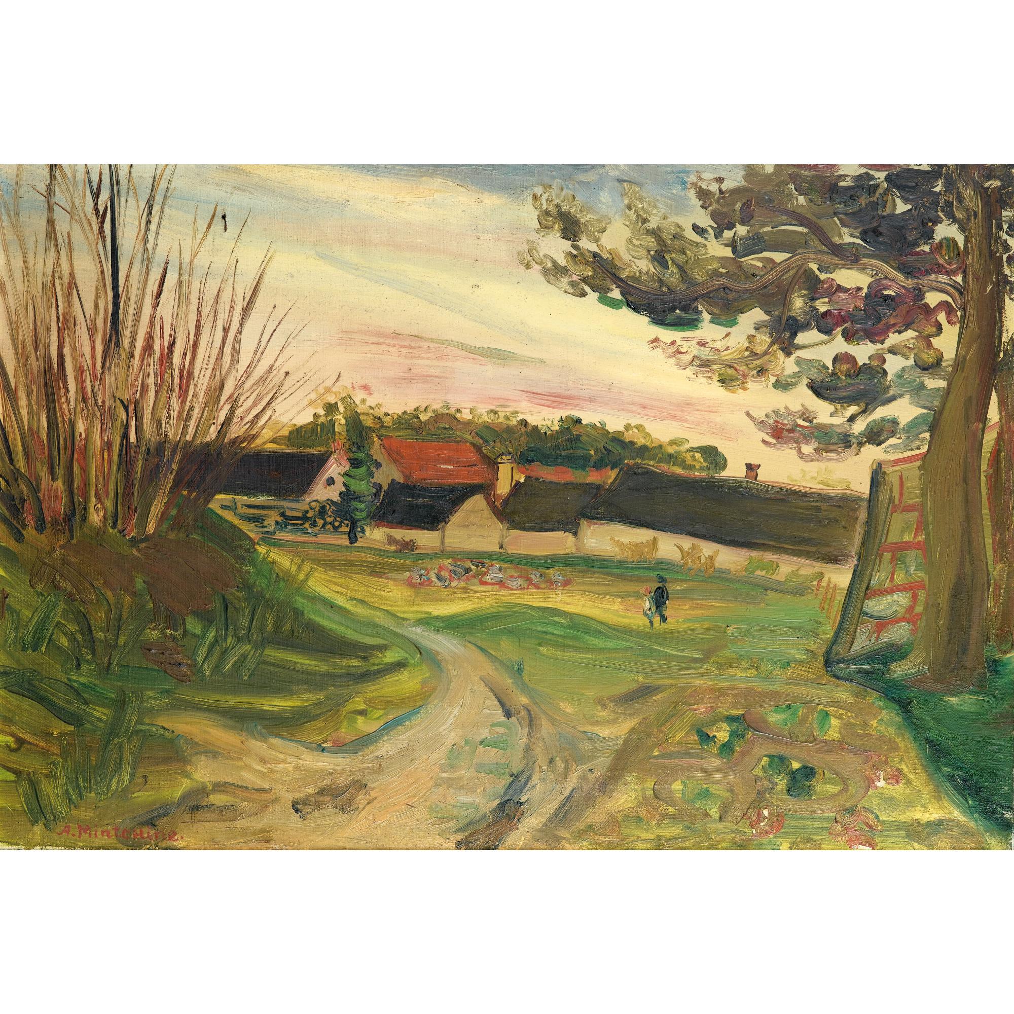 Abraham Mintchine - Promeneurs Devant Une Ferme