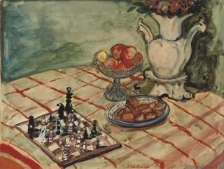 Abraham Mintchine - Still life with chess-board