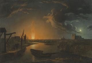 Abraham Pether - The fire at the Old Drury Lane Theatre, seen from Pimlico