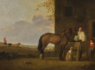 Abraham Pietersz. Van Calraet - A Horseman Tending His Horse, A Cowherd With His Cattle Beyond
