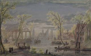 Abraham Rademaker - A river landscape near Amsterdam with an elegant house and gardens on the left