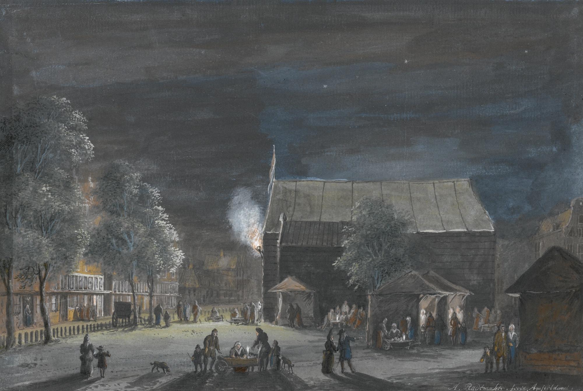 Abraham Rademaker - Fair On The Boterplein, Amsterdam, By Night