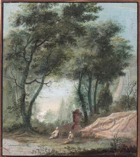 Abraham Rademaker - Two figures by a tomb