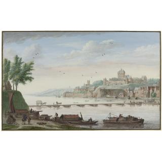 Abraham Rademaker - View Of Nijmegen, With Boatmen Loading Barges In The Foreground