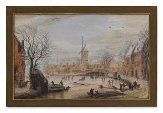 Abraham Rademaker - Winter scene with figures being rescued from the ice