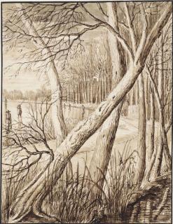 Abraham Rutgers The Elder - Skaters on the Vecht in winter, with a slanting tree in the foreground