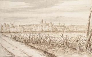 Abraham Rutgers - View of Gouda seen from the South East, with the Janskerk in the center and the Tiendwegspoort to the right