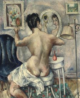 Abraham S. Baylinson - Nude seated in her Boudoir