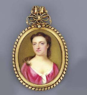 Abraham Seaman - A young lady, facing left in open pink day-gown with open white underslip, her brown hair falling in a curl over her right shoulder