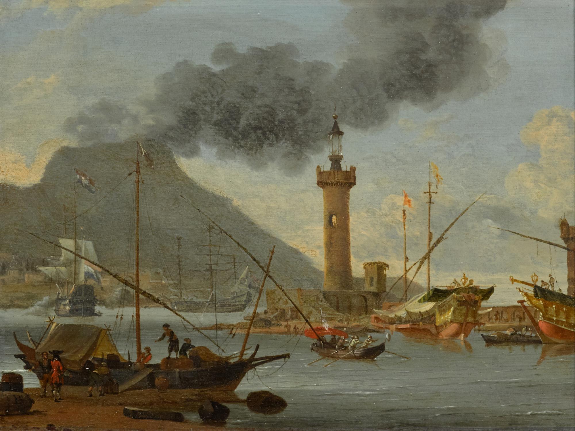 Abraham Storck - A Capriccio View Of Shipping In A Mediterranean Harbour 