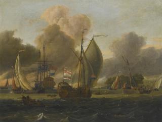 Abraham Storck - Dutch Man-\'O-War, A States Yacht And Other Ships In A Fresh Breeze
