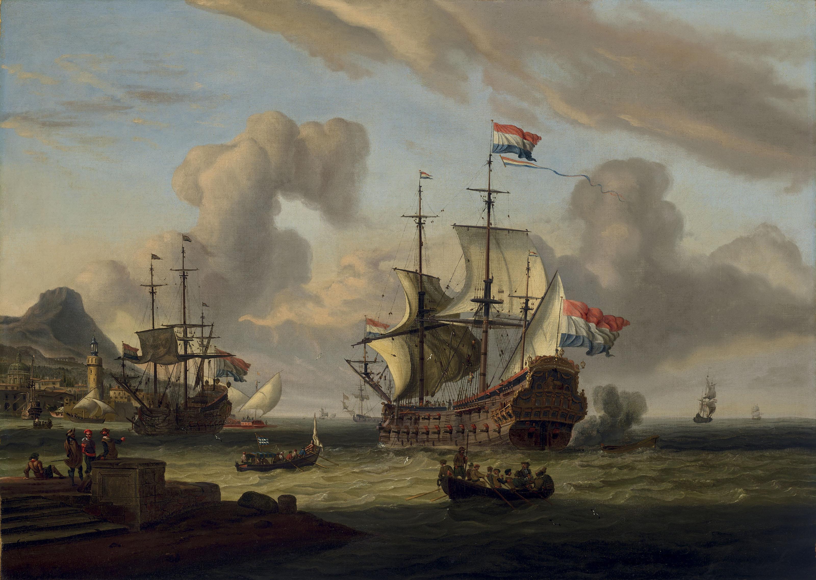 Abraham Storck - Dutch Men-O’-War Off The Mediterranean Coast