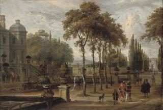 Abraham Storck - Elegant Company In A Garden By A Mansion