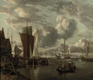 Abraham Storck - Quayside with extensive shipping
