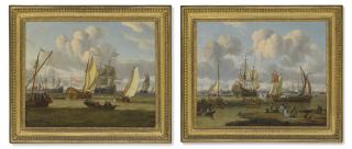 Abraham Storck - Shipping off Amsterdam with figures on a quay; and Shipping in an estuary