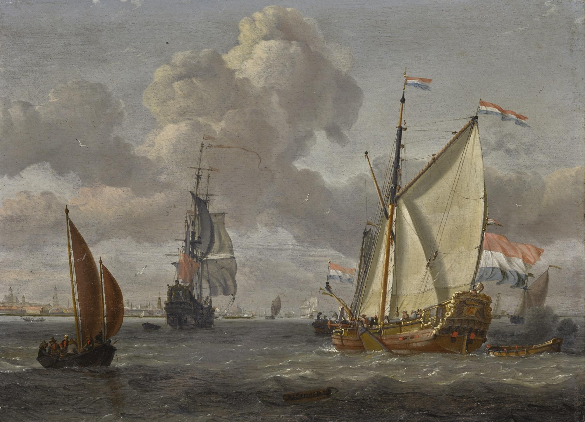 Abraham Storck - Shipping On The Ij, With A View Of Amsterdam Beyond