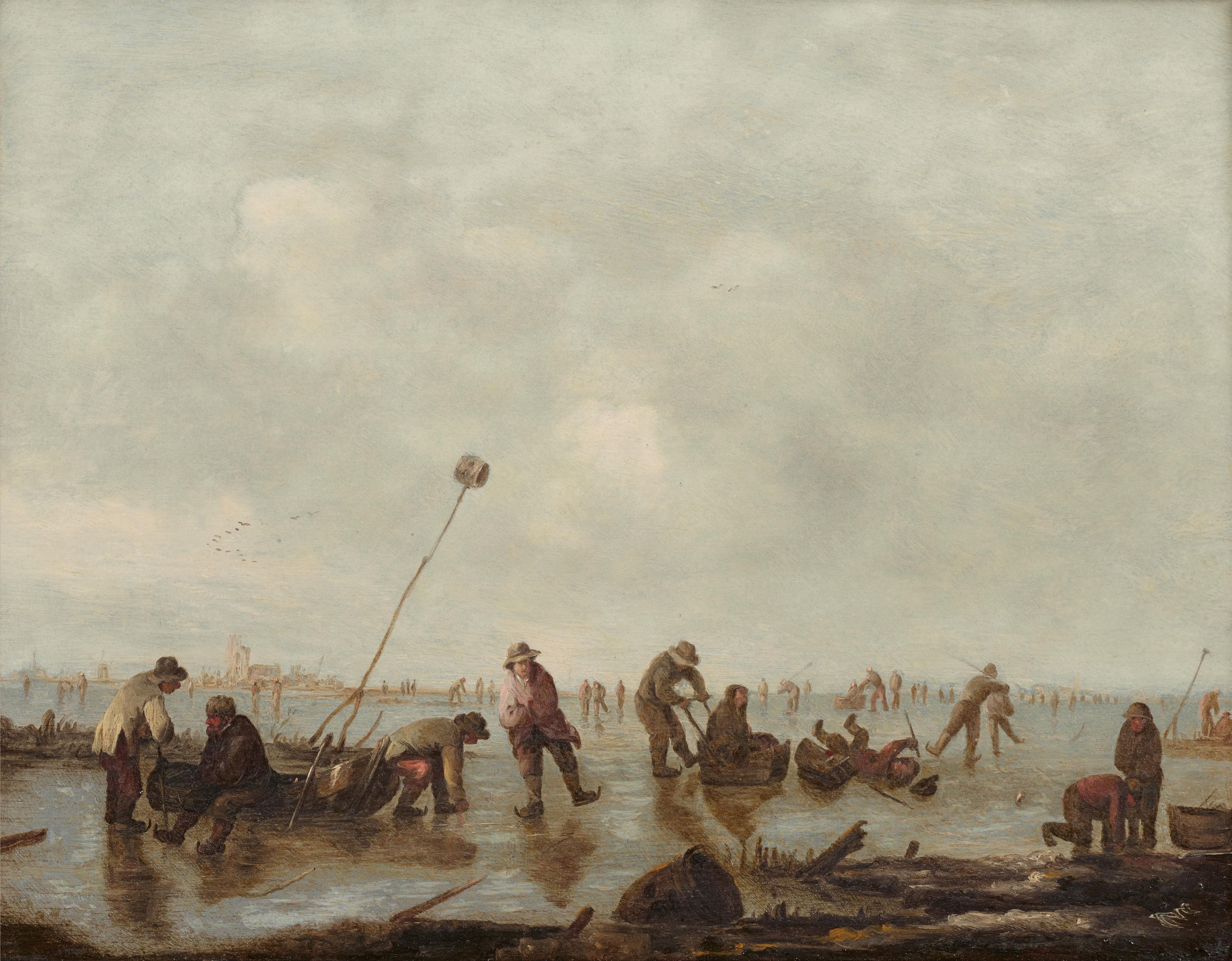 Abraham Susenier - Winterlandschaft mit Schlittschuhläufern und einer Stadt im Hintergrund