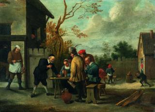Abraham Teniers - Würfel- und Kegelspieler vor einem Gasthaus
