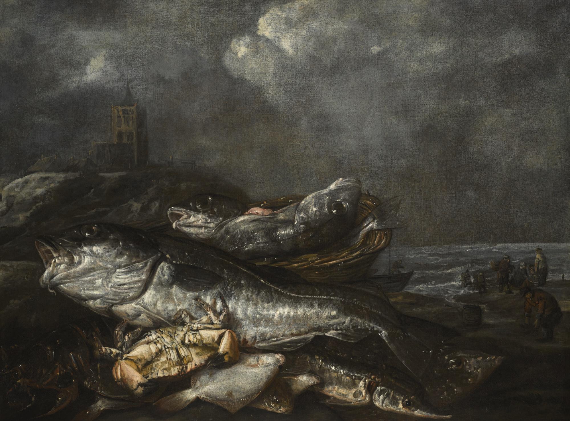 Abraham van Beijeren - Still Life With Fish On The Beach At Egmond