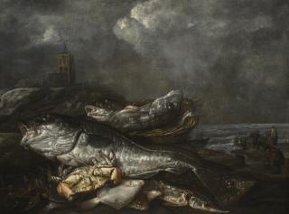 Abraham van Beijeren - Still Life With Fish On The Beach At Egmond
