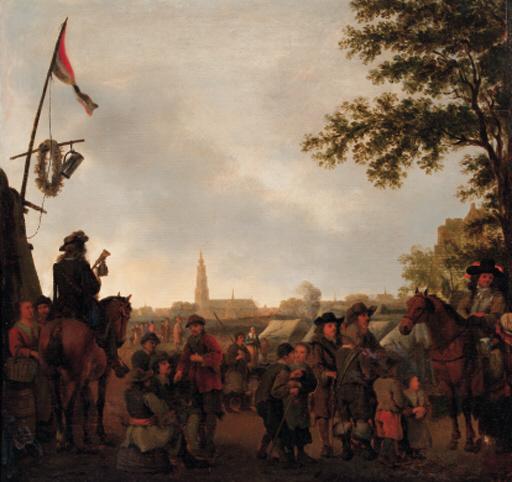 Abraham Van Calraet - Officers and townsfolk at an encampment outside Breda