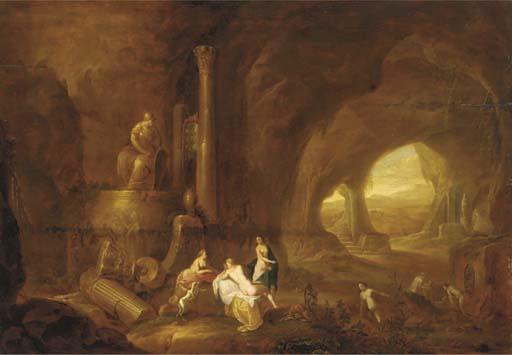 Abraham Van Cuylenborch - The interior of a grotto with nymphs bathing