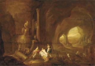 Abraham Van Cuylenborch - The interior of a grotto with nymphs bathing
