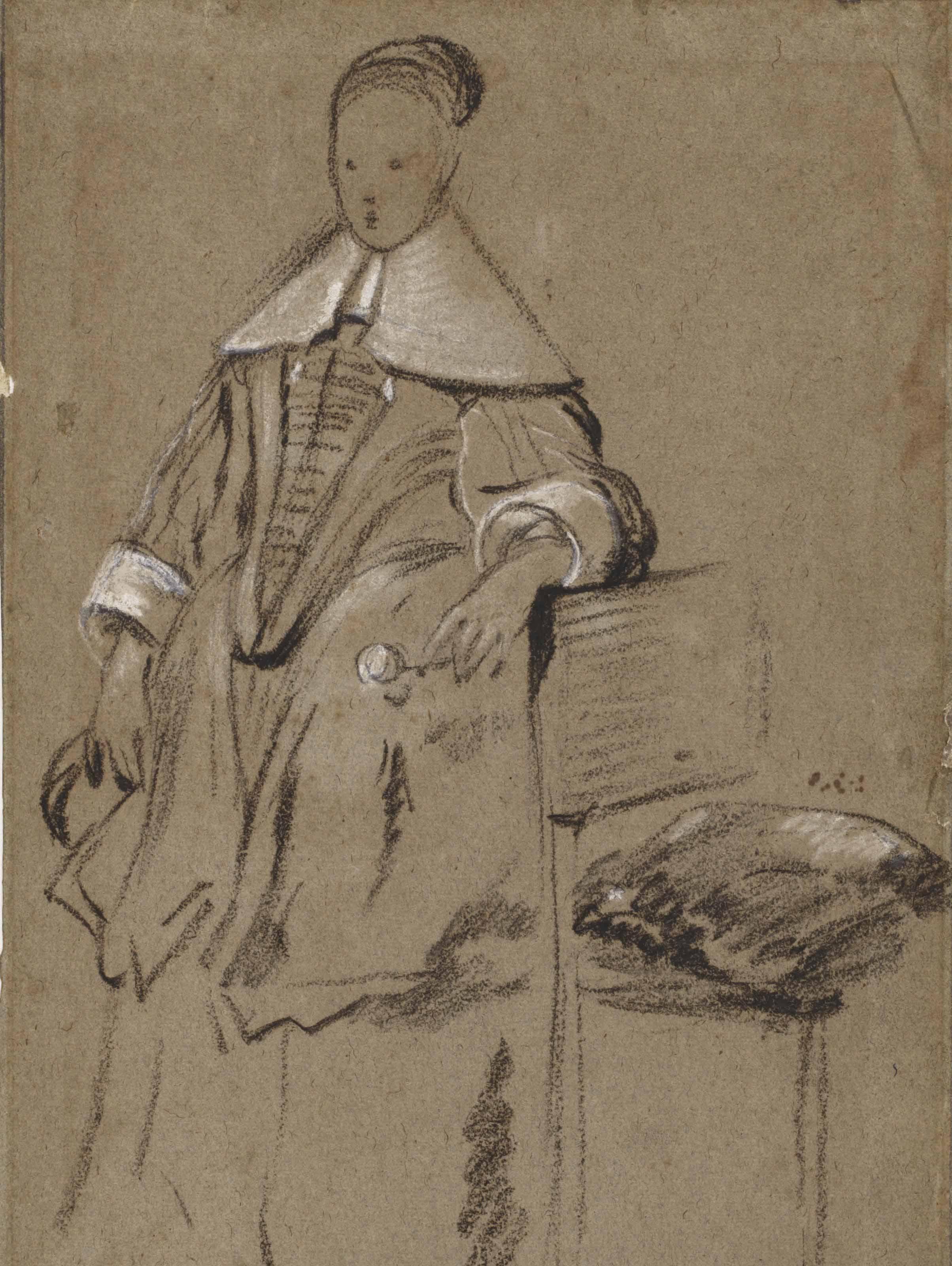 Abraham van den Tempel - Costume Study For The Portrait Of A Girl, Full-Length (Recto); Study Of An Arm Resting On A Chair, And A Counterproof Of A Study Of A Standing Man (Verso)