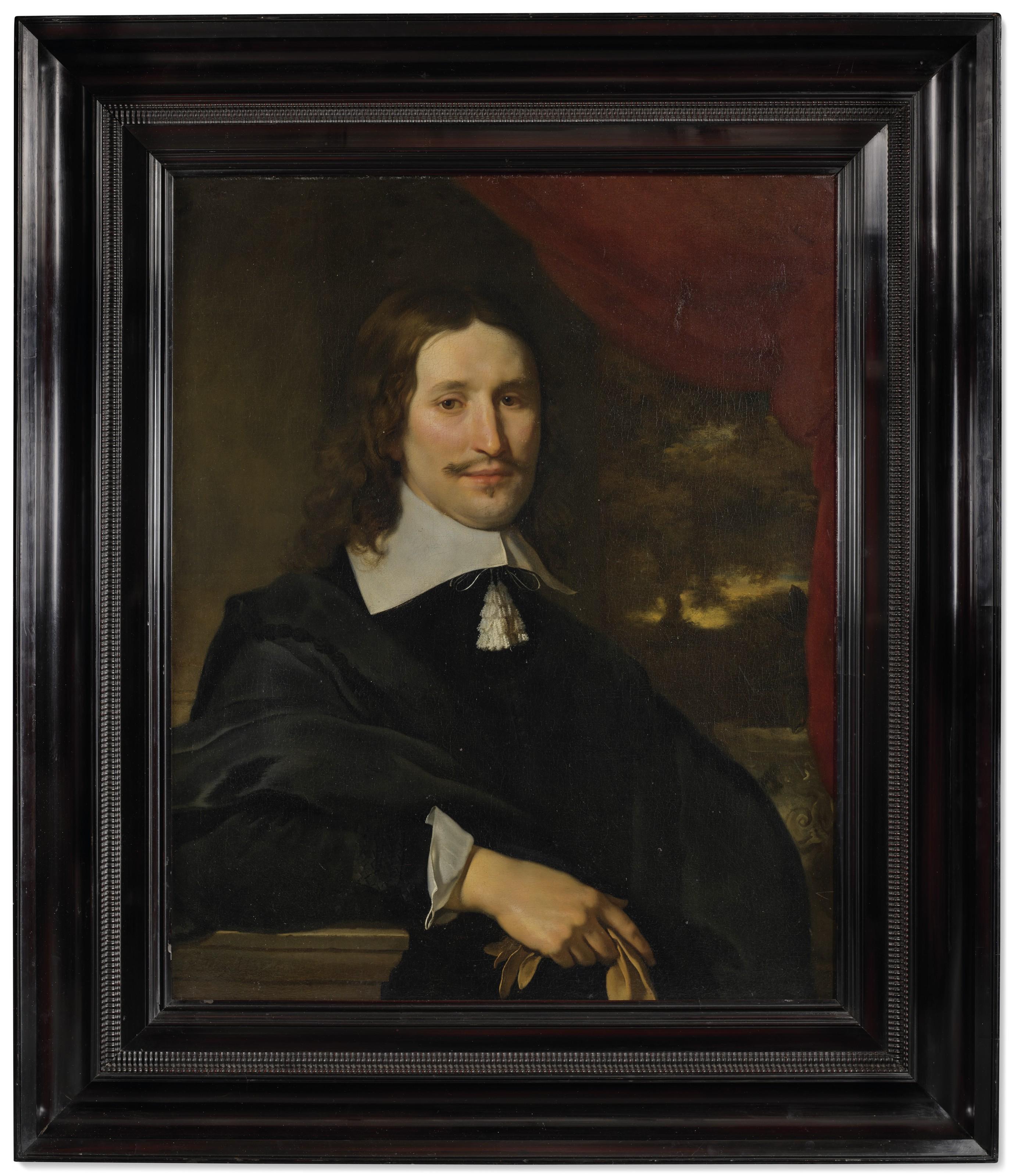 Abraham Van Den Tempel - Portrait Of A Gentleman Holding Gloves, Half-Length, Before A Landscape